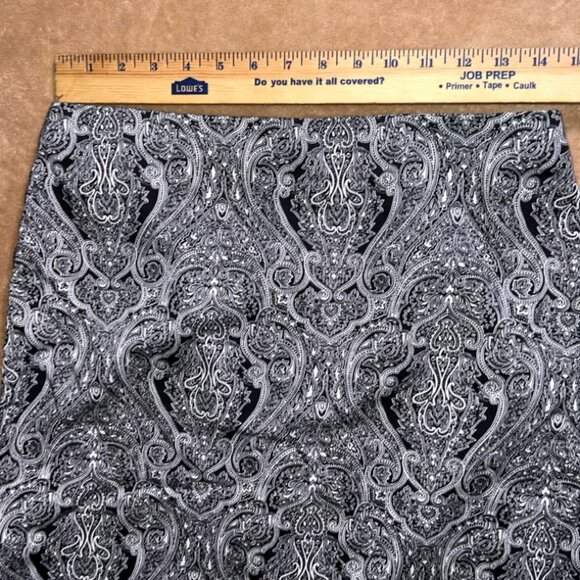 Talbots Women 6 Black White Paisley Back Zip Knee Length Pencil Office Skirt (W) - Picture 2 of 5